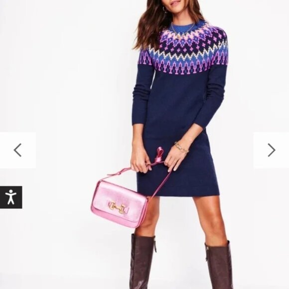 Boden Dresses & Skirts - Boden Eleanor Fair Isle Dress Nordic Alpaca/Wool Blend Knit in Navy Sparkle 10R